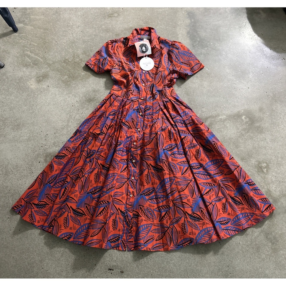 NWT Alexis X Target Red orange Tropical Leaf‎ Short Sleeve Shirt Dress Sz Small